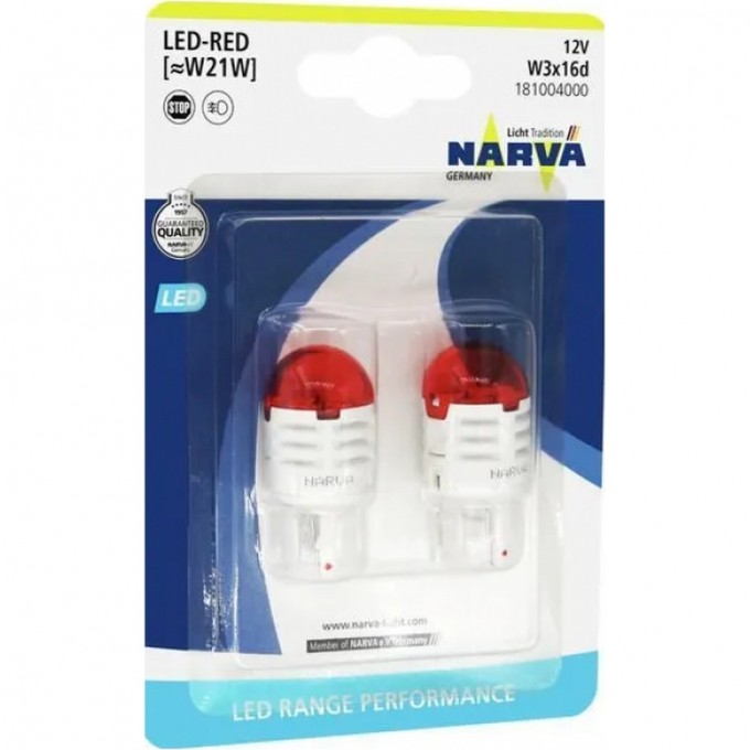 Лампа NARVA RANGE PERFORMANCE LED W21 12V 1.75W W3 B2 16d red 2шт. 68080328 Лампа NARVA RANGE PERFORMANCE LED W21 12V 1.75W W3 B2 16d red 2шт. 68080328