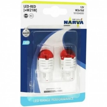 Лампа NARVA RANGE PERFORMANCE LED W21W 12V W3x16d 1.75W red 2 шт. Лампа NARVA RANGE PERFORMANCE LED W21W 12V W3x16d 1.75W red 2 шт.