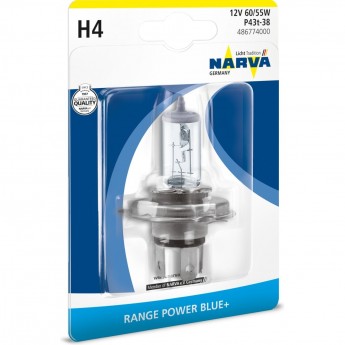 Лампа NARVA RANGE POWER BLUE+ H4 12V 60/55W P43t Лампа NARVA RANGE POWER BLUE+ H4 12V 60/55W P43t